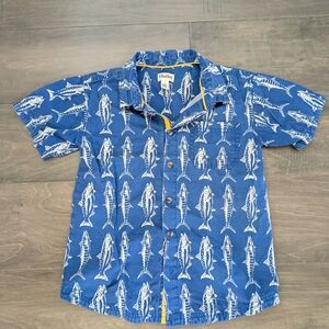 Hatley Blue Fish Print Short Sleeve Button Shirt